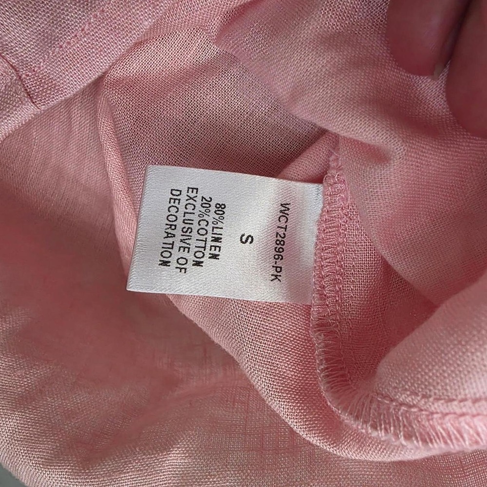 THML linen Women Small Pink Floral Embroidered Puff Sleeve Blouse Top - Picture 6 of 6
